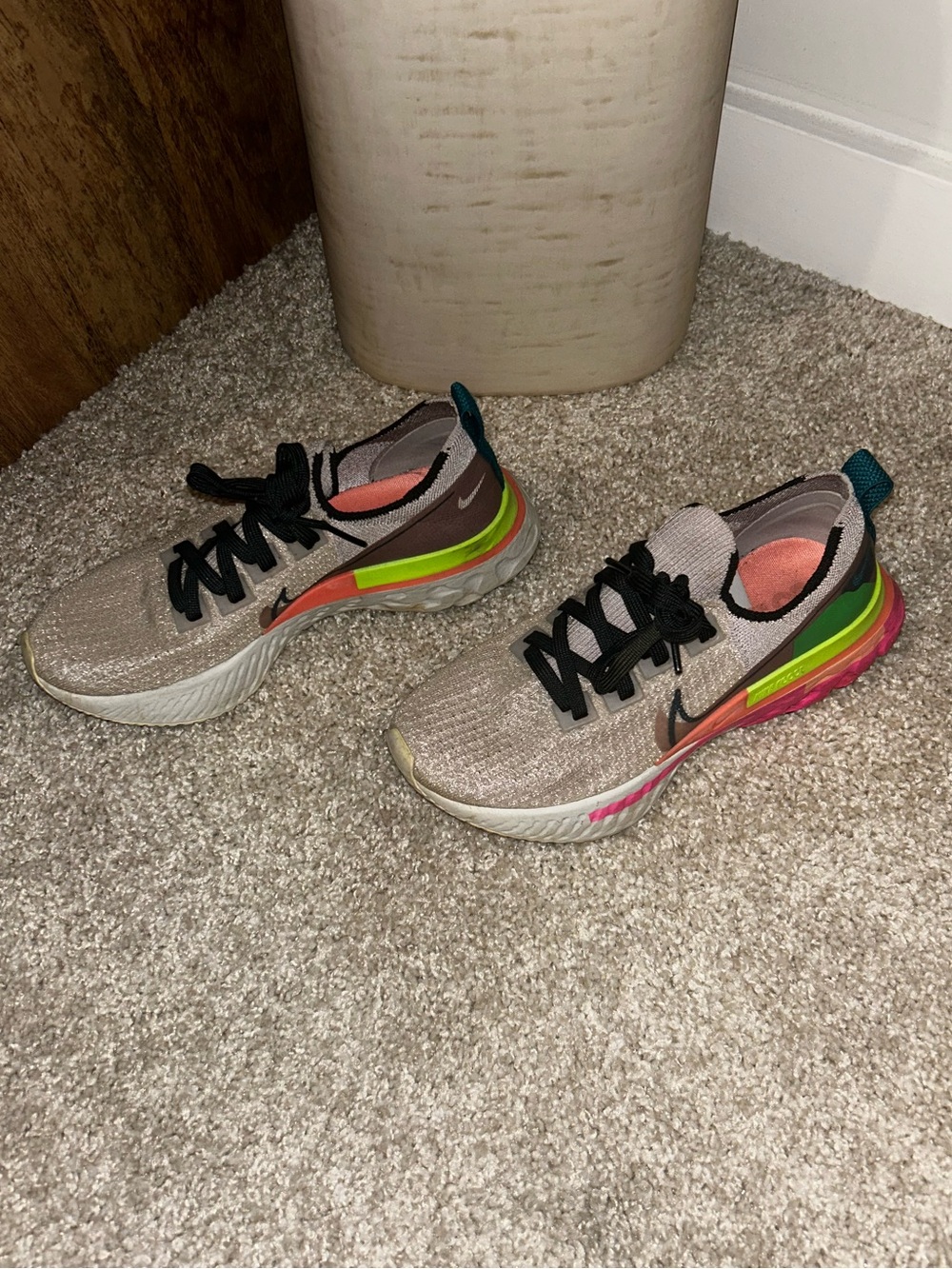 Nike Kids Pink Knit Sneakers with Neon Green & Coral Accents